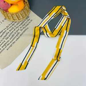 Lungo sciarpa in seta a righe nastro da collo moda versatile elegante donna accessorio giallo