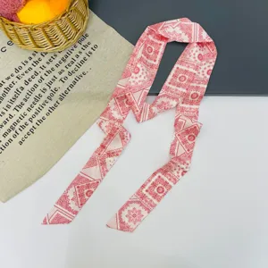 Sciarpa twilly stampa cachemire rosso bianco nastro lungo chic foulard per borse capelli.