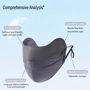 Breathable ice silk sun protection face mask with eye corner coverage and adjustable ear loops.
