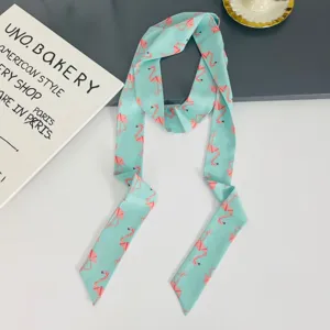 Korean style spring summer thin decorative ribbon scarf mint green pink flamingo print neck wrap