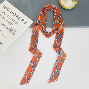 Korean style spring summer thin decorative silk scarf ribbon elegant floral print neckerchief