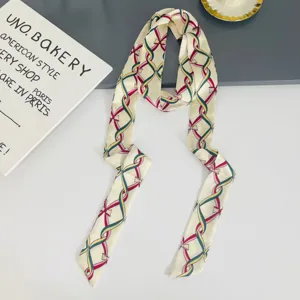 Korean style spring summer thin decorative silk scarf elegant hair ribbon neck wrap detail