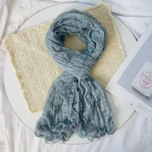 Women pleated gauze long scarf summer breathable blue grey elegant fashion neck wrap stylish