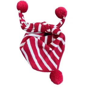 Red and white striped kids knitted scarf with cute pom poms winter warm baby neck warmer