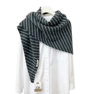 Vrouwen gebreide gestreepte driehoekige sjaal mode pendelen warme winter sjaal veelzijdige