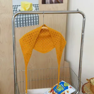 Pañuelo triangular de punto calado amarillo diadema bonita cubierta de cabeza transpirable