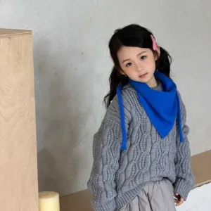 Children knitted triangle scarf solid color strap fashion cute neck warmer for kids