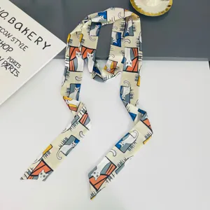 Korean style spring summer thin decorative ribbon scarf cat print versatile fashion neck hair band