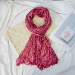 Korean style cotton linen crinkled scarf for women, breathable summer shawl and long neck wrap.