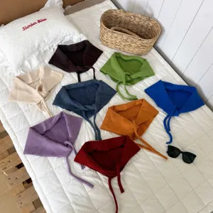 Autumn winter knitted triangular scarf women solid color tie up neck warmer daily chic fashion