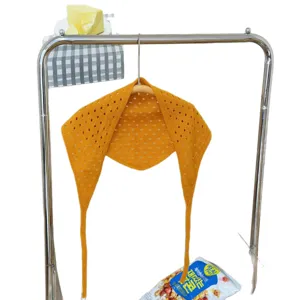 Pañuelo triangular de punto calado coreano con lazos, bufanda de lana amarilla transpirable para cabeza.