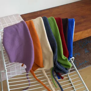 Women knitted triangular scarf solid color tie headwrap autumn winter neck warmer v1