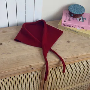 Red knitted triangular scarf with ties, versatile spring autumn neck warmer shawl for women.