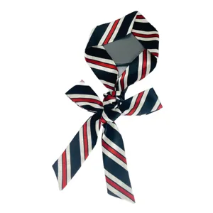 Striped silk ribbon scarf for women, elegant hair band and versatile neck fashion accessory.