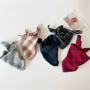 Cute baby plaid cotton bandanas, soft neck warmers and breathable daily decorative scarves.