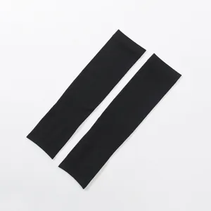 Black sun protection ice sleeves, seamless breathable fabric detail, ideal for outdoor sports.