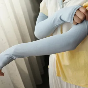 Summer ice silk sun protection arm sleeves for women men, cooling uv shield outdoor sports.