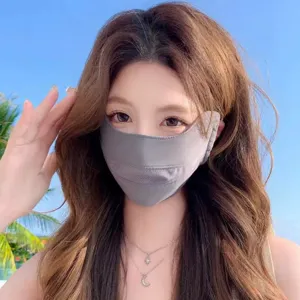 Summer breathable ice silk sun protection face mask detail view outdoor UV shade.