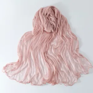 Sciarpa Lunga in Chiffon Crespo Rosa Leggero Morbido Traspirante con Bordo volante