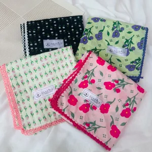 Floral cotton square scarf vintage floral neckerchief hair accessory for spring women