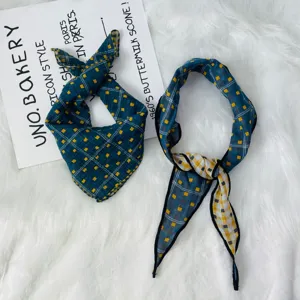 Kids cotton plaid neck scarf, cute blue square scarf for children spring autumn daily wear.