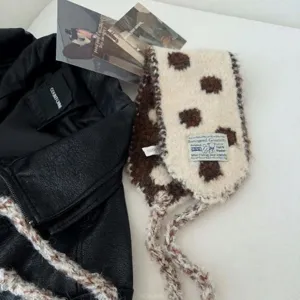 Korean style cute knitted strap scarf winter warm plush ear muffs detail cozy accessory