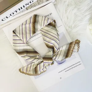 Fashion striped small square scarf for women, lightweight breathable neckerchief daily wear.