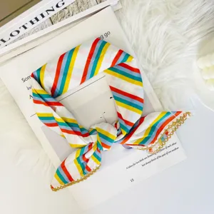 Colorful striped silk square scarf fashionable neckerchief for women spring daily versatile wear