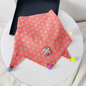 Kids triangular scarf for baby cute rabbit print cotton linen warm winter scarf