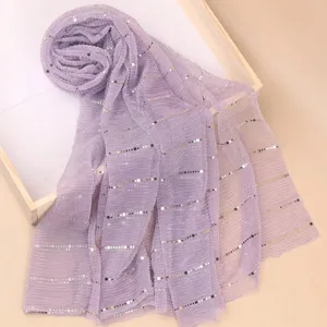 Lavender pleated sequin scarf, soft shimmer gauze long shawl for women autumn winter fashion.
