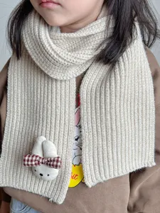 Kids Winter Warm Knitted Scarf Cute Rabbit Plush Decor Toddler Solid Color Neck Warmer