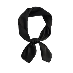 Solid black silk square scarf for women, minimalist spring and autumn elegant neckerchief.