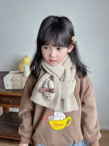 Children's winter knitted scarf with cute rabbit decor, warm cozy thick neck warmer for kids.