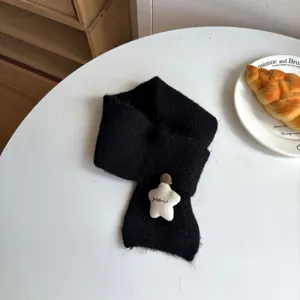 Bufanda cruzada de punto negro para niños con bonito adorno de estrella, calentador de cuello.