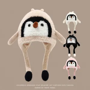 Simpatico cappello invernale per bambini pinguino in peluche con paraorecchie caldo