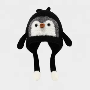 Carino Cartone Animato Pinguino Peluche Cappello Paraorecchie Ispessito Caldo Inverno Pile Animale Berretto Per Bambini E Adulti