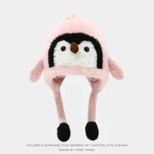 Simpatico cappello in peluche con patelle per le orecchie da bambino invernale rosa.