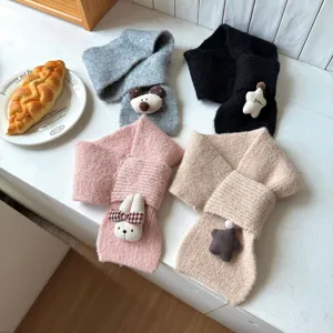 Bufanda de punto cruzada para niños con lindo conejito de dibujos animados cálido invierno