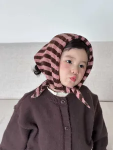 Kids winter warm knit triangle scarf cute striped bonnet toddler fashion neck warmer