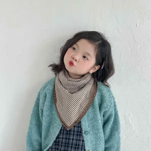 Kids autumn winter warm scarf cute striped cotton triangular kerchief baby toddler bib