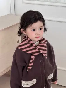 Kids winter knit triangle scarf striped neck warmer cute toddler fashion shawl warm collar