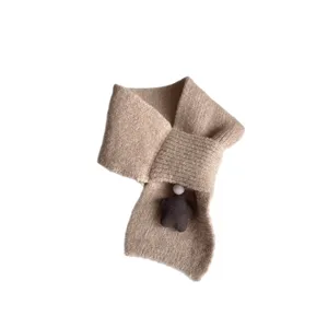 Bufanda cruzada de punto para ninos invierno calido panuelo beige suave calentador cuello