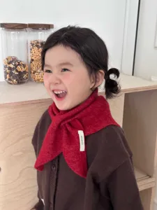Kids winter warm red triangular scarf stylish knitted toddler neck warmer daily fashion accessory