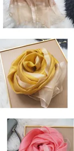 Women's lightweight silk scarf long shawl elegant sun protection sheer wrap stylish floral design