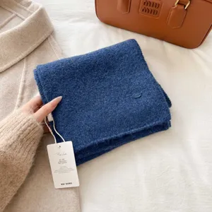 Cozy dark blue knitted winter scarf for women, soft solid color windproof warm fashion neckerchief