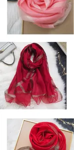 Lightweight sheer shawl scarf with glitter edge for women elegant long sun protection