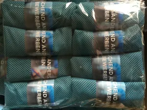 Cooling sports towel for gym fitness workout, instant chilling sweat absorbing mesh fabric.