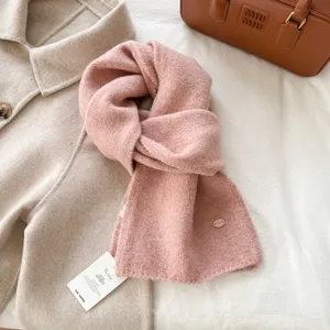 Soft pink knitted scarf, cozy solid color winter neckerchief, warm and stylish accessory.