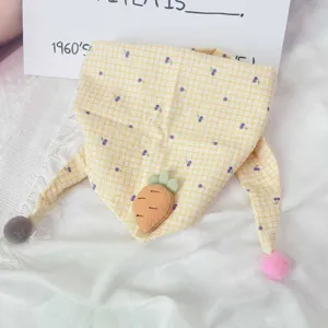 Cute baby cotton plaid triangle scarf with carrot patch, soft neck warmer for kids
