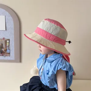 Kids sun hat bucket hat toddler sun protection wide brim lightweight beach hat pink white